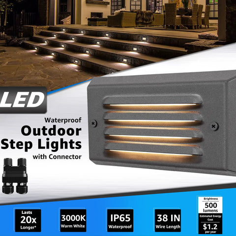 Low Voltage Step Lights For Outdoor Stairs And Fences, 5W LED Landscape Lighting With Horizontal Louver Faceplate, 12V ETL Listed