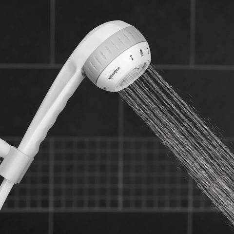 Massage Shower Head With Handheld Spray And 5 Foot Hose, 6 Massage Modes For A Spa Like Shower, water flow, white finish