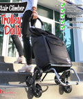 Person using a black Stair Climber Trolley Dolly Cart With 6 Wheel Design on outdoor stairs, showing easy glide feature.