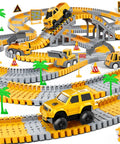 Ultimate 216 Piece Construction Race Track Playset For Kids with cars on flexible track with ramps and signs