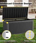 320 Gallon Outdoor Deck Box Waterproof Storage Chest With Lid for Patio and Garden showing reinforced crossbar design