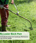 Person using upgraded weedeater handle with ergonomic trimmer grip extension for weed eater keeps you upright and a back saver pain free