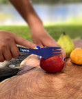 Using Four Blue Sporks To Go Set With Carrying Case 7 Inch Durable BPA Free 3 In 1 Camping Utensil Kit Spoon Fork And Serrated Knife for cutting