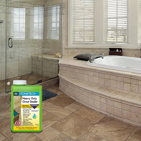 Bathroom showcasing Heavy Duty Grout Sealer For Tough Stains, Water Based Penetrating Sealant That Keeps Grout Looking Fresher Longer