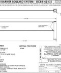 Built Like A Tank Bright Yellow Heavy Duty Steel Dock Chain Barrier Bollard With Adjustable 21 And 39 Inch Heights For Rugged Warehouse Safety Plus Solid Perimeter Guard technical drawing showing dimensions and components.