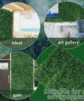 Collage showing 24 Pack 20x20 Inches Artificial Boxwood Panels for privacy hedge screen in various settings