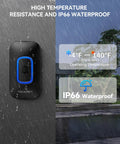 Ultra Long Range 1300 Feet Wireless Doorbell With RGB Alarm Lighting, Battery Powered, IP66 Waterproof, 60 Plus Chimes, 5 Level Volume, Portable Receiver For Home Office Classroom And Business, 4.5 Year Battery Life. IP66 wall-mounted doorbell in rain