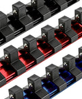 3/8-Inch Drive Aluminum Socket Rail Set With Locking End Caps Holds 10 Sockets Per Rail Includes Red Blue And Black Rails Lightweight
