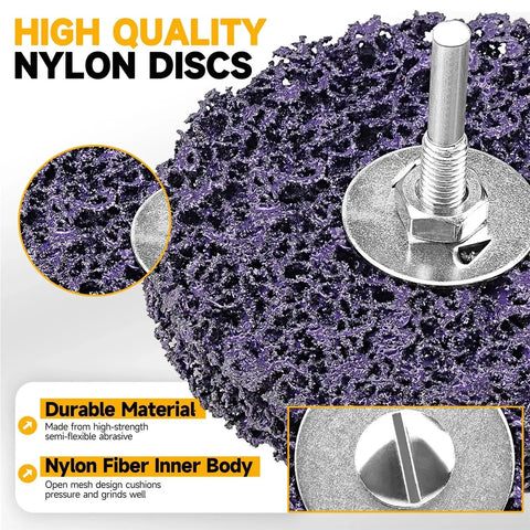Heavy Duty 4 Pc Abrasive Strip Disc Wheels For Angle Grinder with nylon fiber material for efficient paint stripping and surface prep.