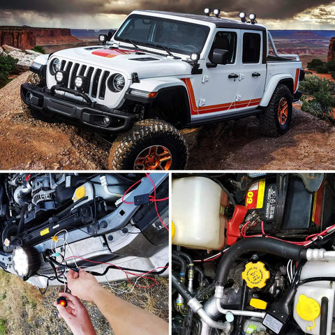 Badass Heavy Duty 2 Pack 16 Awg 10 Ft Wiring Harness Extension Kit For Led Work Light Bars And Pods Off Road Truck Rig Setup No Mess Easy Install Black connected to off-road vehicle engine.
