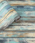 Blue Distressed Wood Grain Self Adhesive Contact Paper Peel And Stick Waterproof Wood Wallpaper For Cabinets And Walls Removable