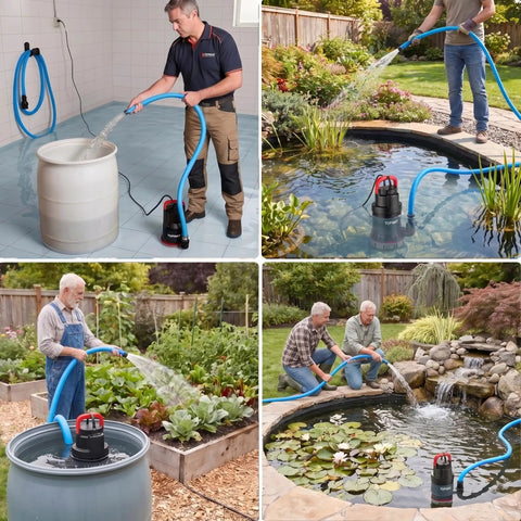Heavy Duty Submersible Water Pump With 4600 GPH Flow Rate And Built In Filter Base For Quick Basement Drainage Or Pool Cleanup used in garden and pond.