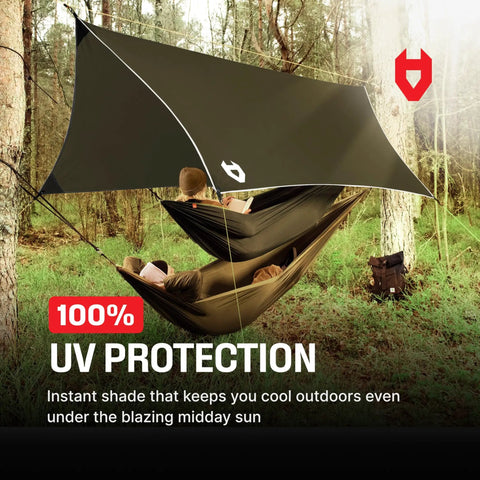 12x10 Rain Fly Tarp For Survival Camping, Ultra Lightweight Waterproof Shelter over hammocks in forest, OD Green