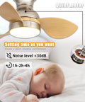 22 Inch Ceiling Fan With Lights And Remote Control, Low Profile Flush Mount with 3 Wood Grain Blades, Quiet Motor in Brushed Nickel