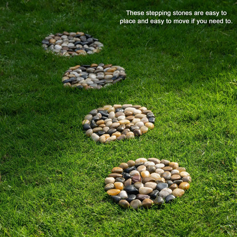 Polished River Rock Stepping Stones For Garden Pathway With Mesh Backing Nine Inch Pebble Paver Mats Six Pack Outdoor Decorative Stones