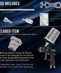 Pro Gear HVLP Spray Gun Total Package With Three Swap Out Nozzle Kits Large Aluminum Cup and Quick Change Tips includes gun cleaning brush and coupler plug.