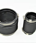 Two marine exhaust bellows hoses with stainless clamps, large and small diameters