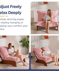 Two In One Living Room Chair With Frame And Removable Cover, Three Position Backrest, Upholstered Accent Chair, Pink Lounge