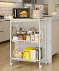 Mobile Kitchen Cart With 3 Tiers And Lockable Wheels White Rolling Storage Cart With Push Handle Sturdy 210 Lb Capacity