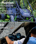 60V Gen 2 Stealth Series All Terrain Two Seat Electric Go Kart For Teens And Youth showing 3-position seat and LED screen