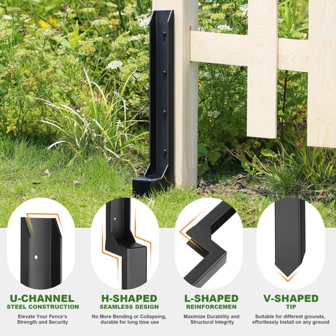 Beefy Heavy Duty Fence Post Repair Kit with one-piece steel anchor installed on a wooden fence post outdoors