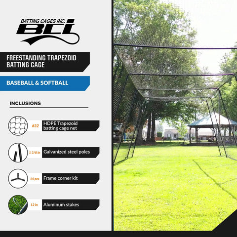 Freestanding Trapezoid Batting Cage With Net And Frame For Baseball And Softball Training, 55 Ft, Easy, No Fuss Setup