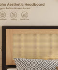 Boho woven metal headboard of Sturdy Full Size Rattan Bed Frame Featuring Boho Woven Metal Headboard And Heavy Duty Slatted Platform Base For Memory Foam Mattresses Putting It Together Is A Total Breeze.