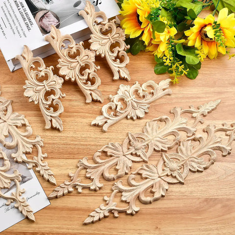 Top Shelf 16 Piece Hand Carved Wood Appliques Set Featuring Slick Unpainted DIY Decorative Wooden Trim And Embellishments For Cabinets Dressers Beds And Walls With Two Dang Perfect Sizes, showing various intricately carved wood pieces.