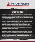 Pyramyd Air logo with mission statement and history of airgun expertise and e-commerce leadership in the sporting industry.