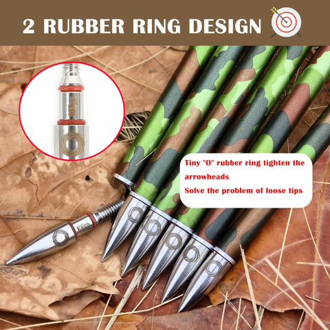 100 Grain Archery Field Points For Target Practice Screw In Arrow Tips For Recurve And Compound Bows 12 Pack 7.6mm, with O rings