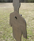 AR500 Combatant Silhouette Steel Target 18 By 30 Inches With Three Eighths Inch Thickness And Center Mount Hole Plus T Post Topper Hook
