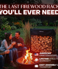 Heavy Duty Firewood Rack For Indoor Outdoor Use, 3-Foot Tall Steel Log Storage Stand With Weather Cover near fire pit