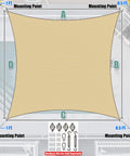 Top view of Beige 10 Ft By 10 Ft Sunshade Sail Square Outdoor Shade For Patio Yard Garden Built Tough HDPE 200GSM Breathable Canopy