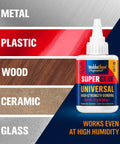 Image of All Purpose Super Glue 25g Quick Drying Clear Adhesive For Metal Plastic Wood Ceramic Glass Repairs Crystal Clear Ultra Strong Bond Waterproof And Heat Resistant Ideal For DIY Fixes Crafts And Auto Touch Ups bottle on surface textures.