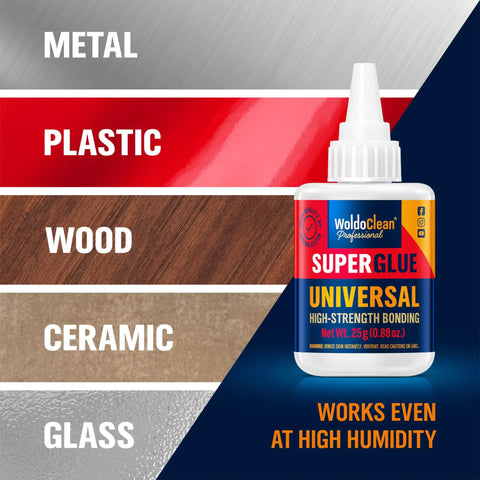 Image of All Purpose Super Glue 25g Quick Drying Clear Adhesive For Metal Plastic Wood Ceramic Glass Repairs Crystal Clear Ultra Strong Bond Waterproof And Heat Resistant Ideal For DIY Fixes Crafts And Auto Touch Ups bottle on surface textures.