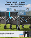 Heavy Duty Folding Wagon Cart With Brakes 39 Inch All Terrain Wheels Adjustable 150L To 300L Storage Capacity