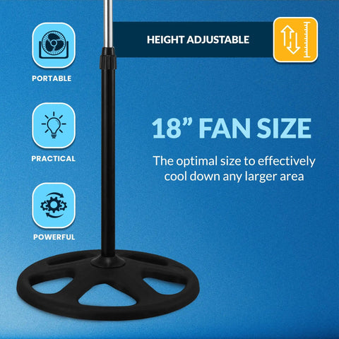 Base and stand of High Velocity 18 Inch Oscillating Pedestal Floor Fan With Adjustable Height And 3 Speed Levels For Powerful Airflow