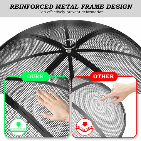 Heavy Duty 22 Inch Fire Pit Spark Screen With Handle And Poker For Outdoor Use showing reinforced metal frame design