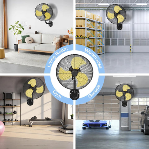20 Inch Wall Mount Fan With 7200 CFM Beast Airflow in living room, warehouse, gym, and garage settings