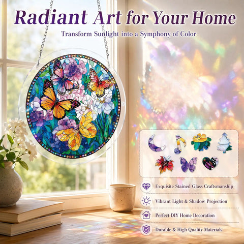 83 Piece Acrylic Suncatcher Puzzle Kit With Forget Me Not Pattern For Doors Windows And Garden hanging by window, floral