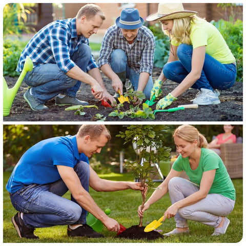 People using 50 Piece Mini Colorful Metal Hand Shovels Set for Gardening Tiny Trowels Dope Digging Planting Transplanting and Soil Work Five Color Assortment