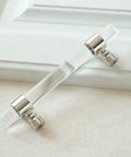 3.25 Inch Acrylic Clear Silver Drawer Pulls For Dresser Cabinets Lucite Knob Hardware With 83mm Center To Center Spacing, crystal handle