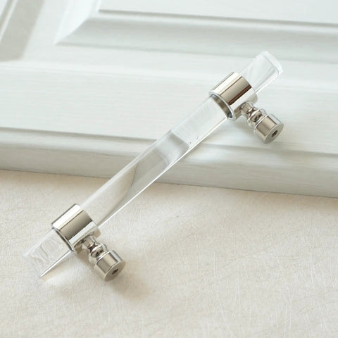3.25 Inch Acrylic Clear Silver Drawer Pulls For Dresser Cabinets Lucite Knob Hardware With 83mm Center To Center Spacing, crystal handle