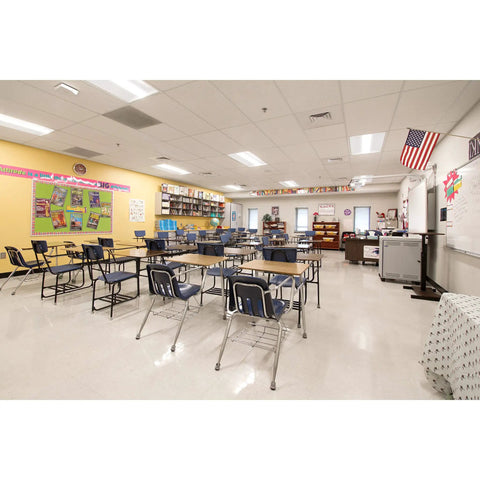 Ceiling of classroom showing Dual Tech Ultrasonic And PIR Ceiling Motion Sensor With 1000 Sq Ft Coverage