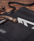 Deluxe Waxed Canvas Tool Apron For Men And Women With Removable Padded Straps And Dual Hammer Loops, pocket close-up