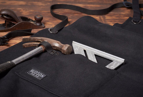 Deluxe Waxed Canvas Tool Apron For Men And Women With Removable Padded Straps And Dual Hammer Loops, pocket close-up