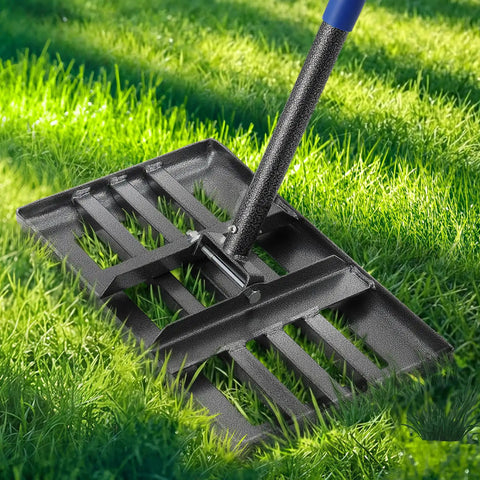 Beast Of A Heavy Duty Lawn Leveling Rake With 17 By 10 Inch Head And 5 Foot Handle For Quick No Flip Action On Grass Topsoil Dirt And Sand