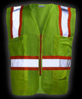Fresh Two Tone Safety Vest Loaded With Bold Reflective Strips And Roomy Pockets For Guaranteed High Visibility Wrapped In Cool Airflow Mesh And Snappy Front Zipper, showing neon yellow and orange details.