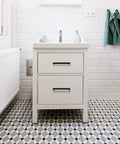 Vanity with 10 Pack 5 Inch Square Cabinet Handles Matte Black Drawer Pulls For Cabinets And Cupboards Center To Center 5 Inch Mounting Holes Modern Kitchen And Furniture Hardware Durable Construction With Smooth Edges And Corrosion Resistant Matte Finish in a bathroom setting.