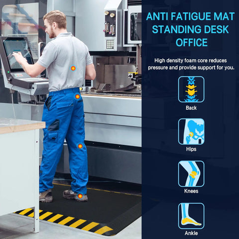 Industrial Anti Fatigue Mat For Standing Workstations, Ultra Comfy Ergonomic Floor Pad With High Density Memory Foam, 20 By 39 Inches, Yellow Border, 1 Piece in an office setting